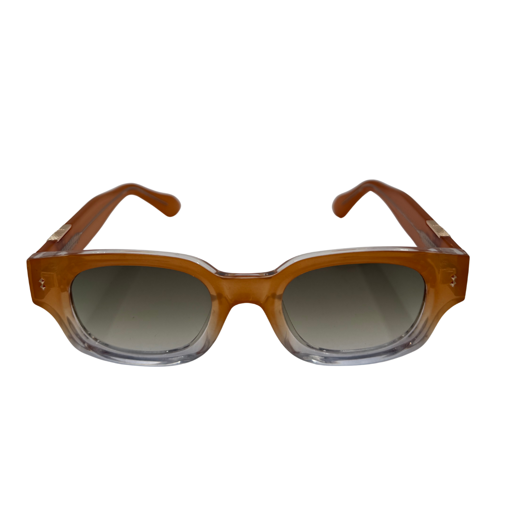 Brown sunglasses with clear lenses on a white background
