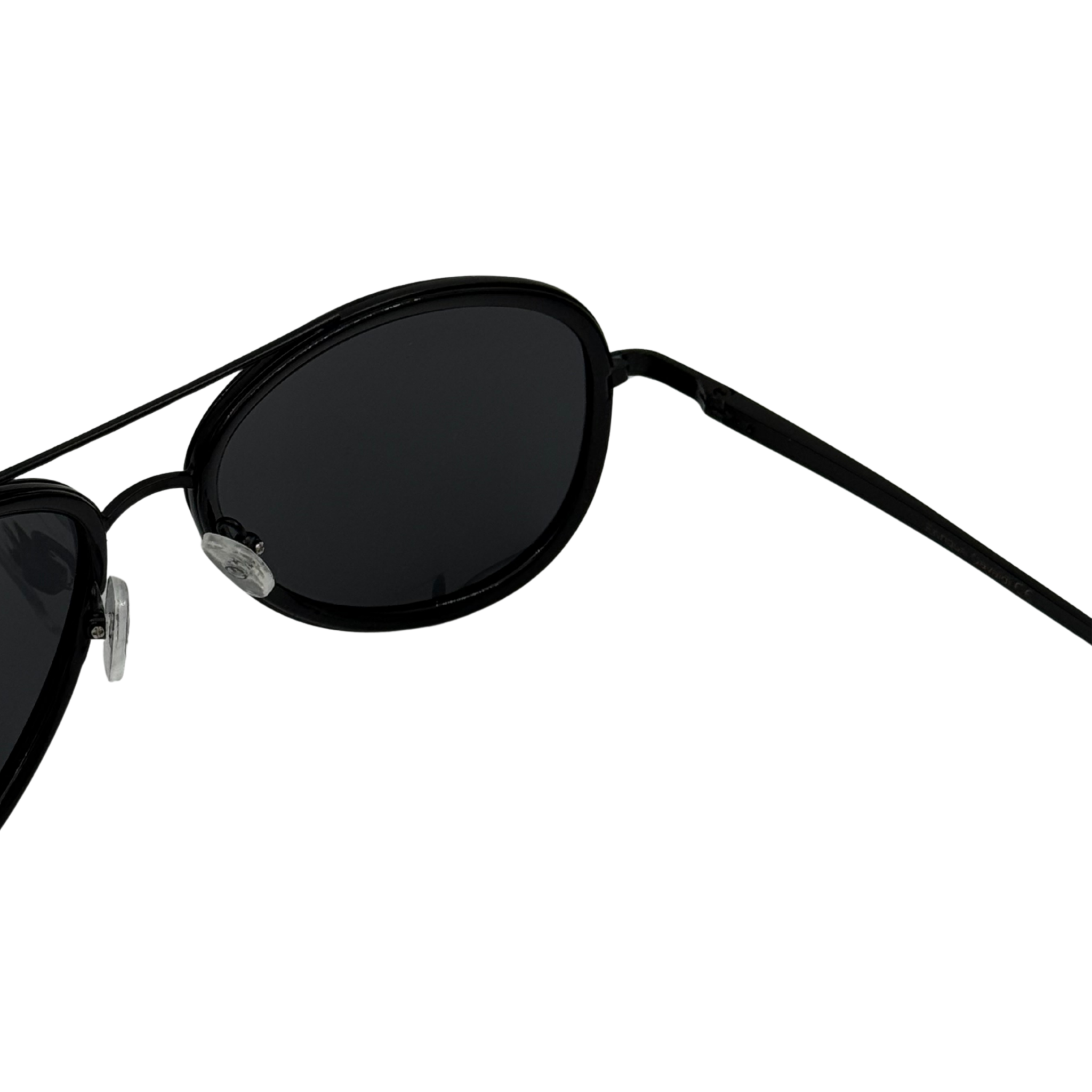 Sunglasses with a colorful frame and dark lenses on a white background