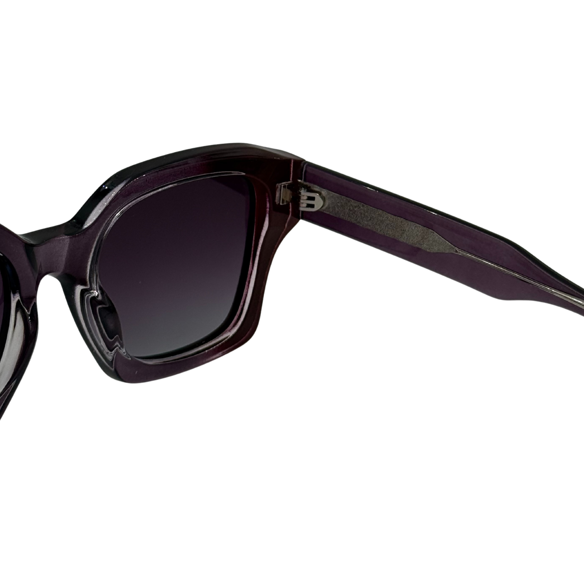 Black sunglasses with gold accents on a white background