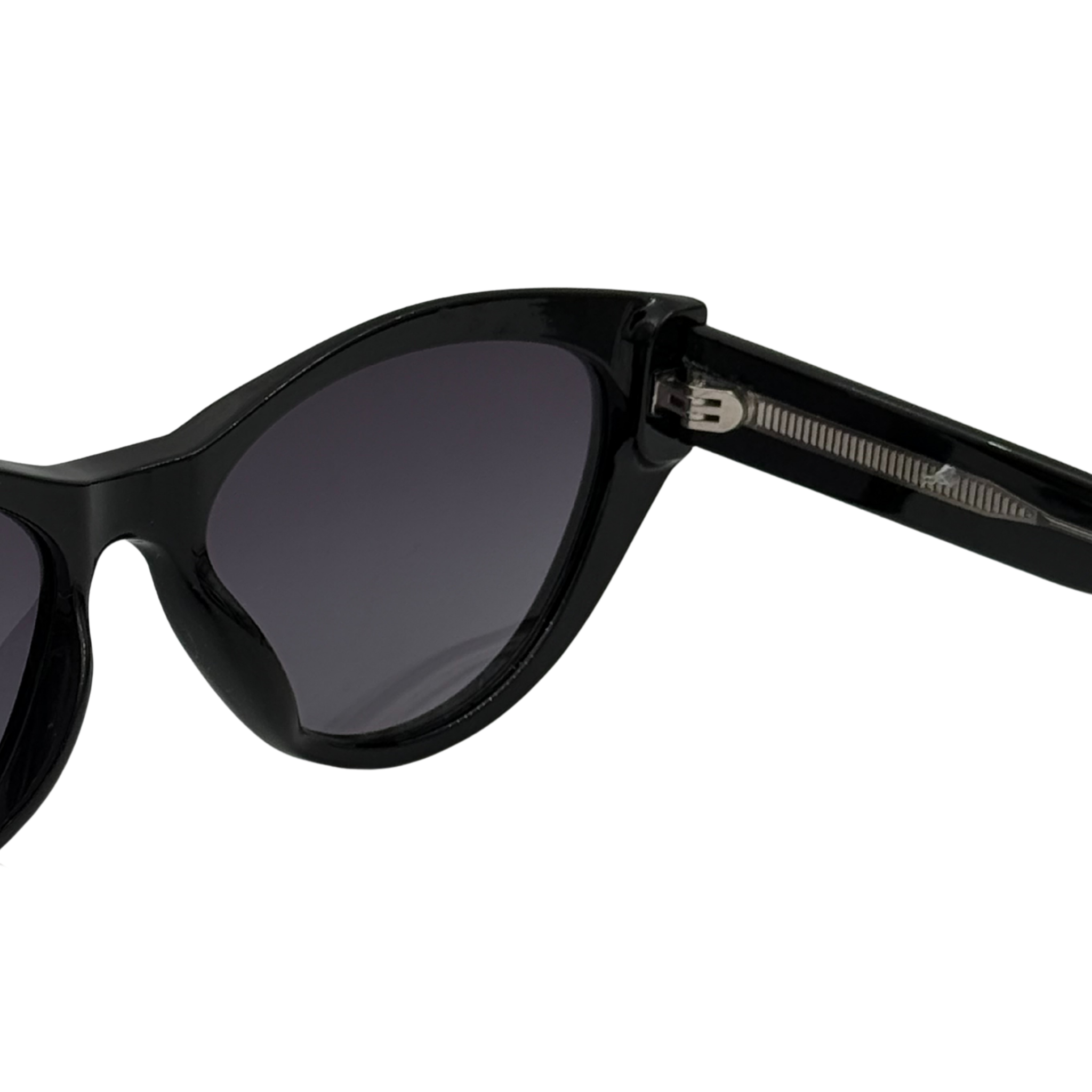Black sunglasses with dark lenses on a white background