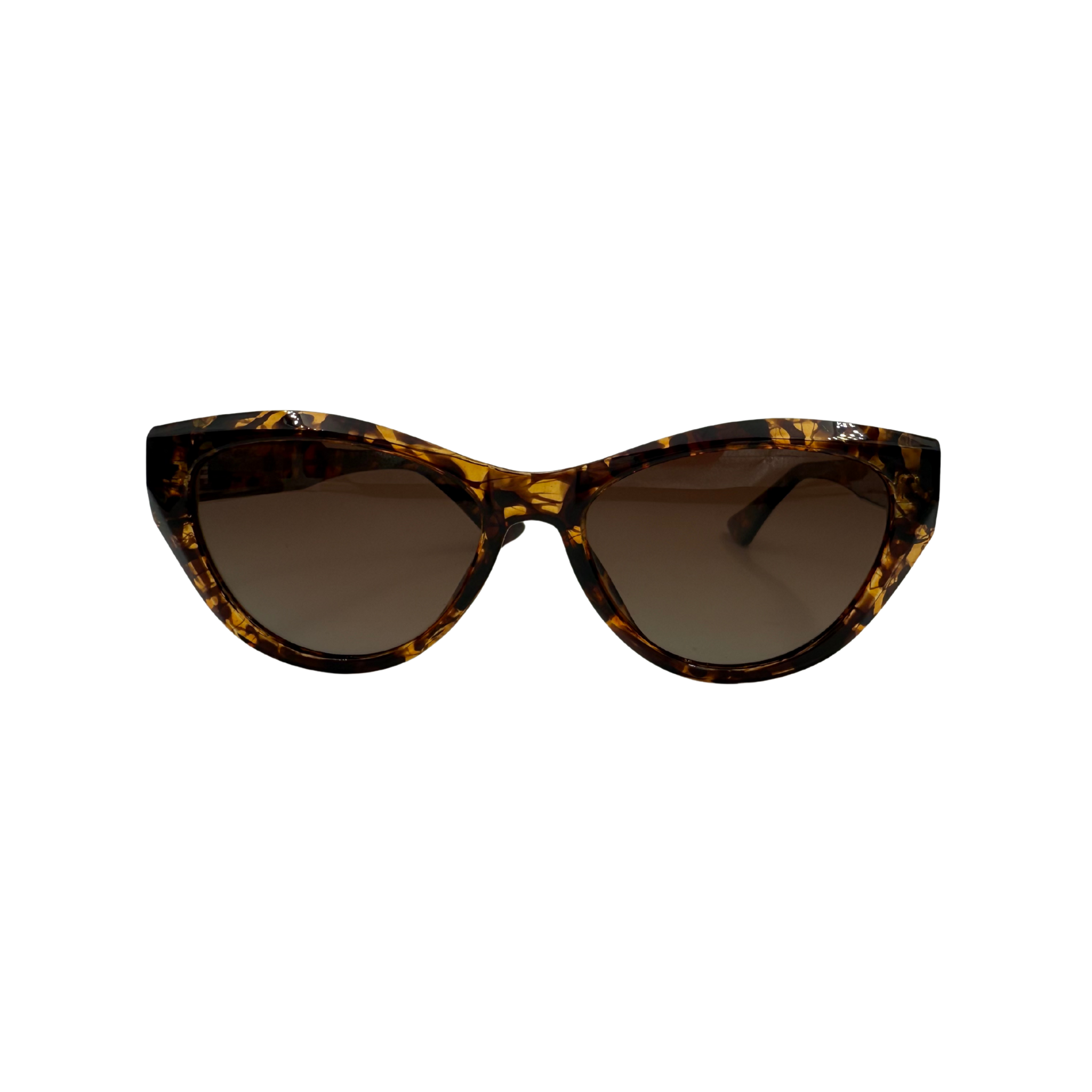 Tortoiseshell cat-eye sunglasses on a white background