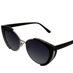Black sunglasses with dark lenses on a white background