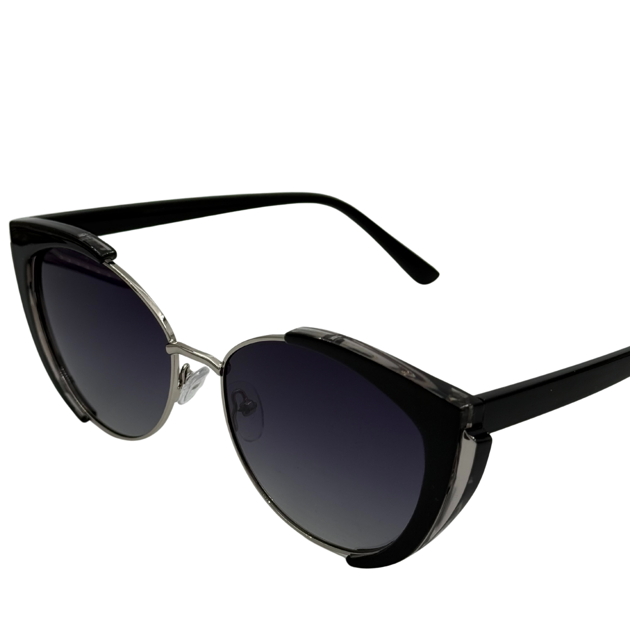 Black sunglasses with dark lenses on a white background