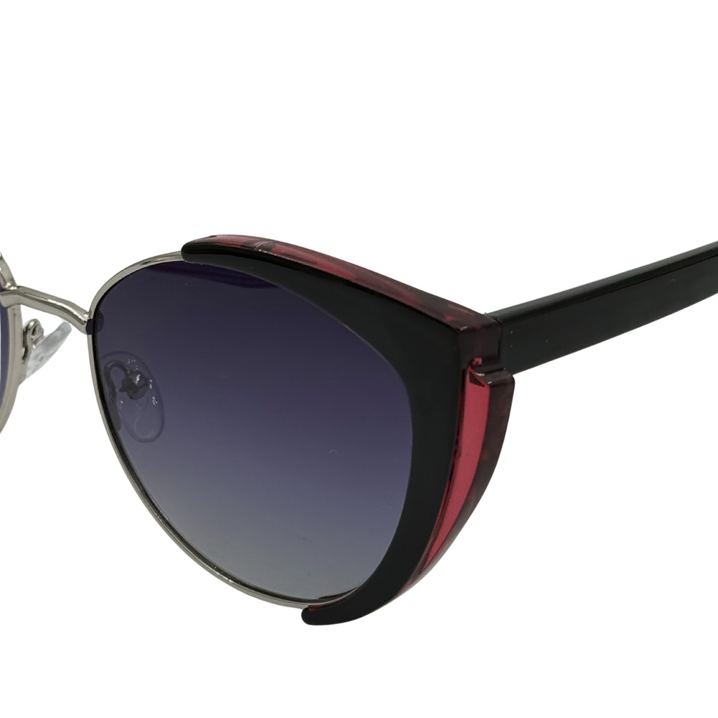 Sunglasses with black frame and dark lenses on a white background