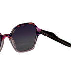 Sunglasses with a pink and black frame on a white background