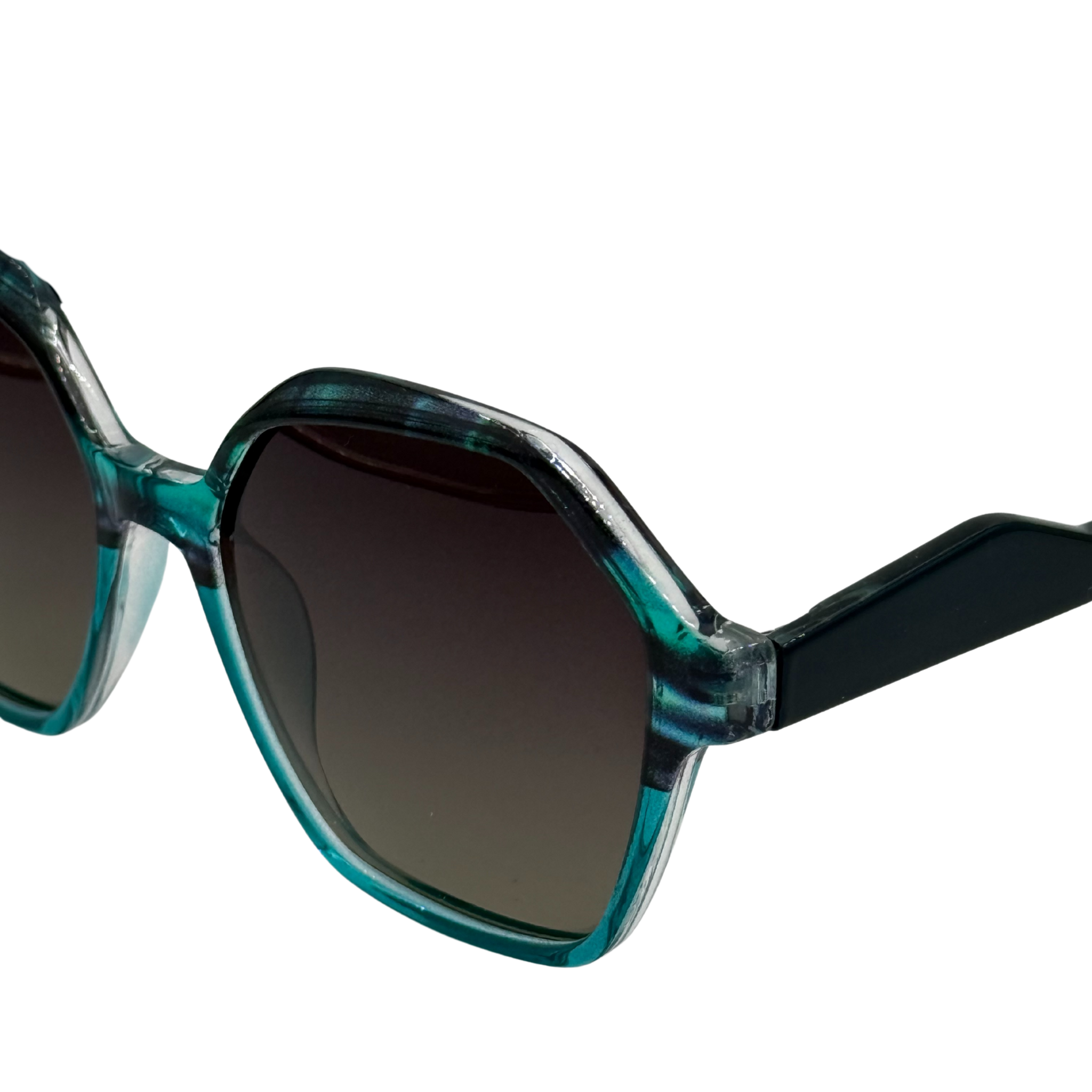 Black sunglasses with decorative embellishments on a white background