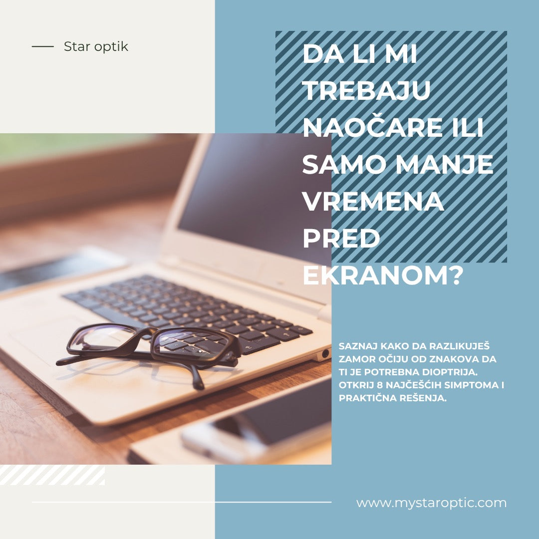 Laptop with eyeglasses on a desk, promotional text for Star Optik, website www.mystaroptik.com