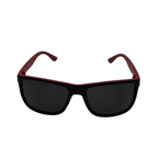 Black sunglasses with red frames on a white background