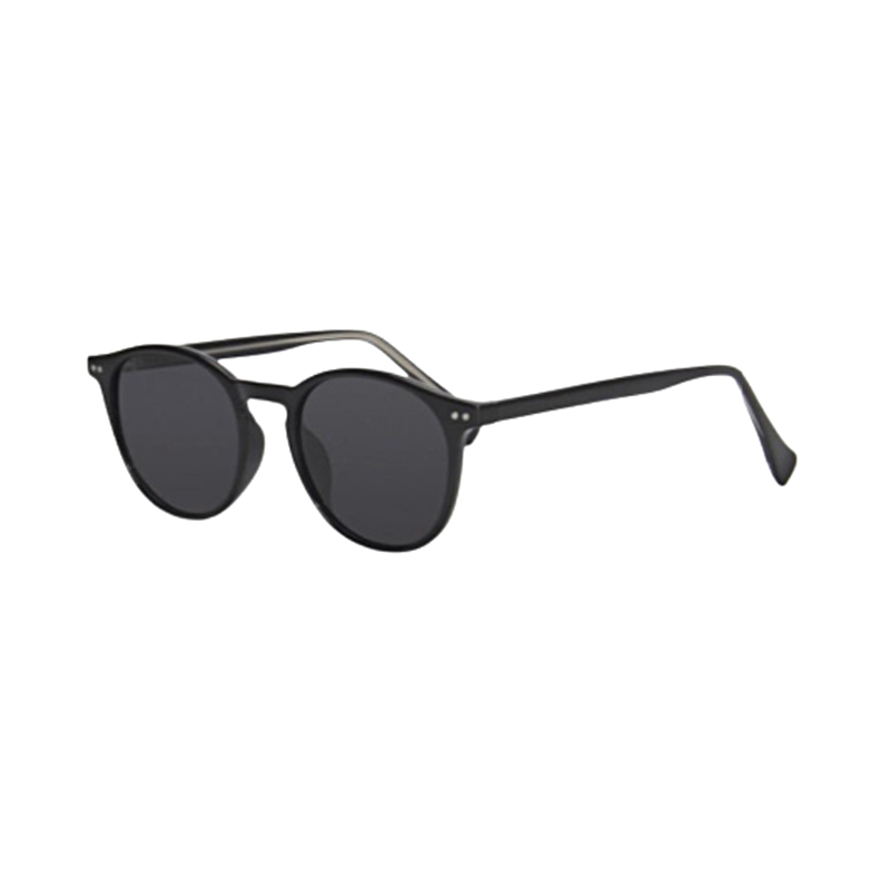 Polarized round sunglasses with black frame and lenses.