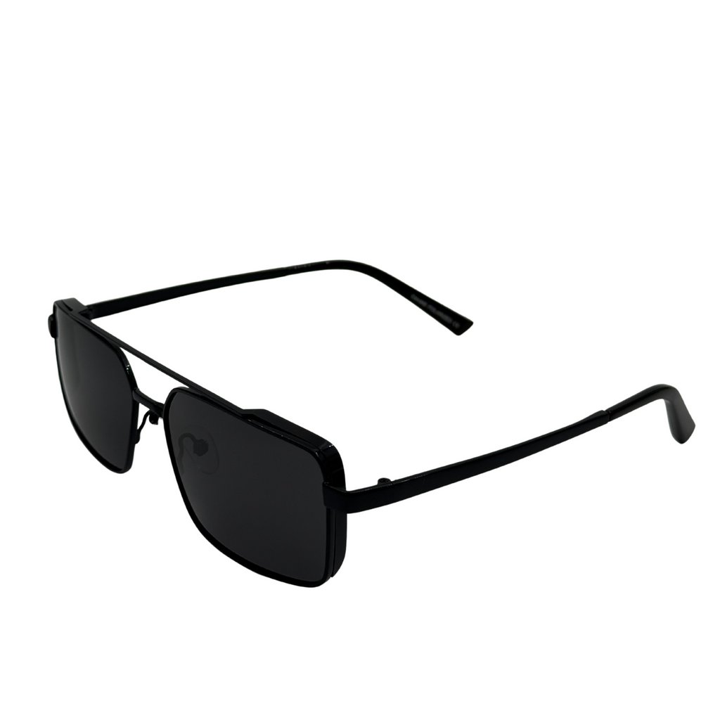 Black sunglasses with a white background