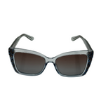 Sunglasses with black frame and dark lenses on a white background