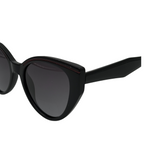 Black sunglasses with dark lenses on a white background