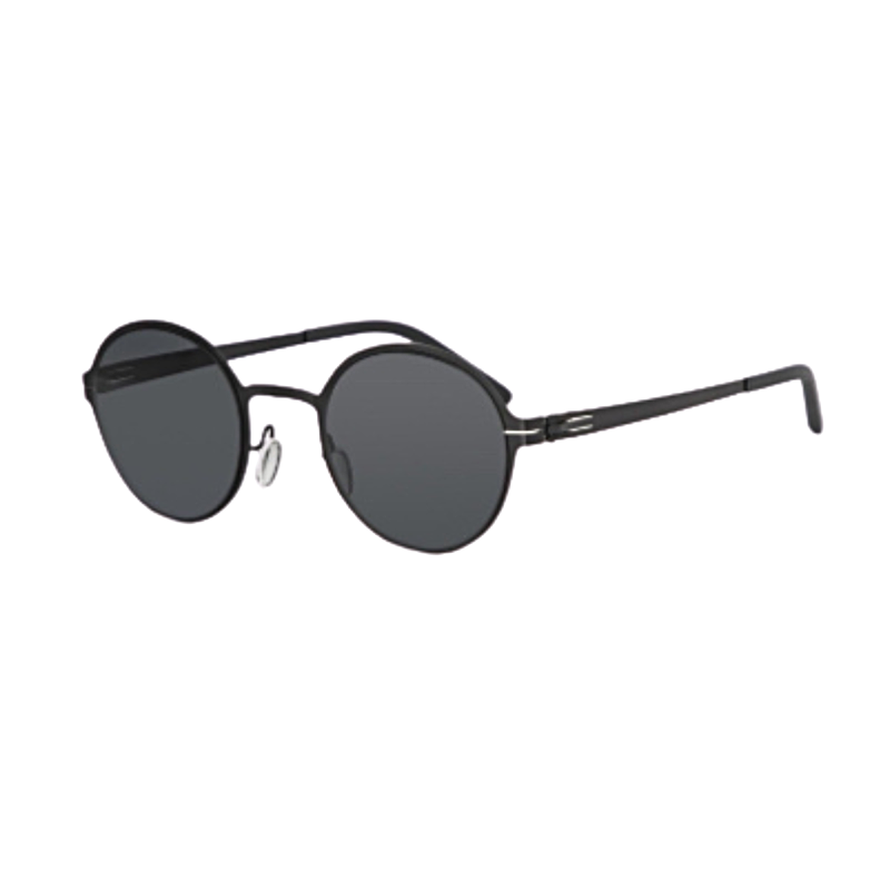 A pair of matte black full frame round sunglasses with dark lenses.