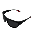 Black sunglasses with red accents on a white background