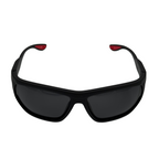 Black sunglasses with red accents on a white background