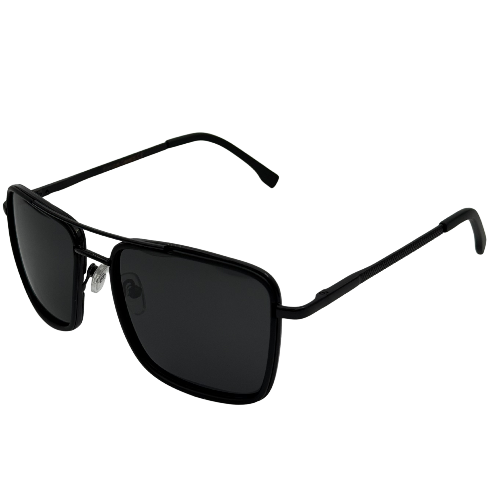 Black sunglasses with a white background