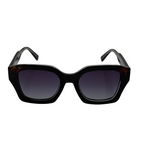 Black sunglasses with dark lenses on a white background
