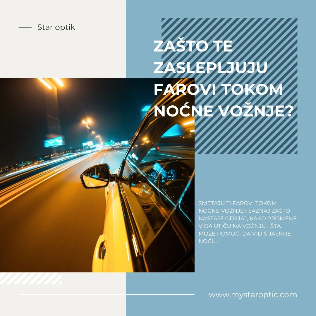 Car driving at night with text about headlights and night driving on a blue background