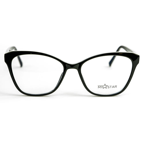Black cat-eye glasses with 'MyStar' logo on a white background