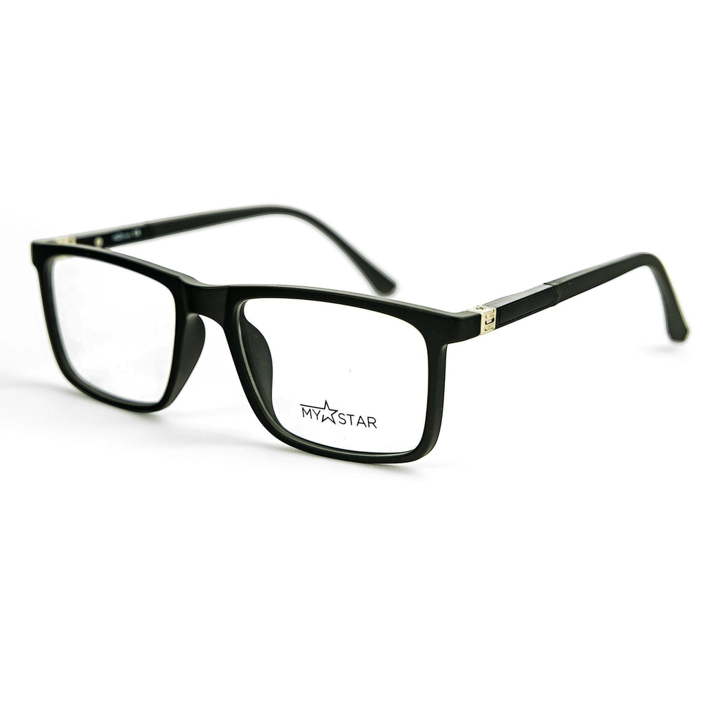 Black AXIS prescription glasses frame with a classic rectangular shape and subtle branding on the temple.