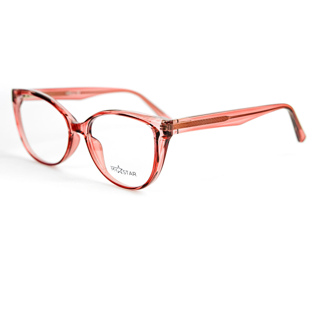 Pink eyeglasses on a white background