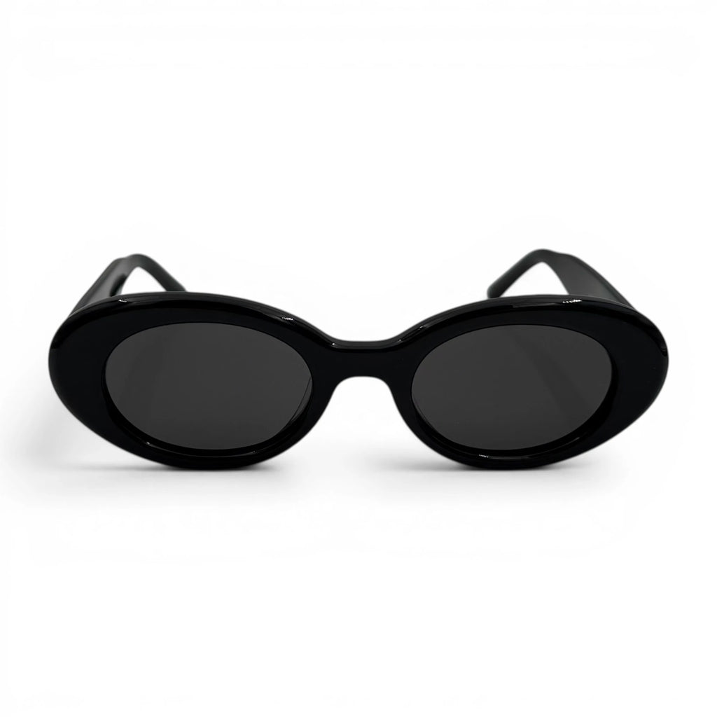 Black oval sunglasses on a white background