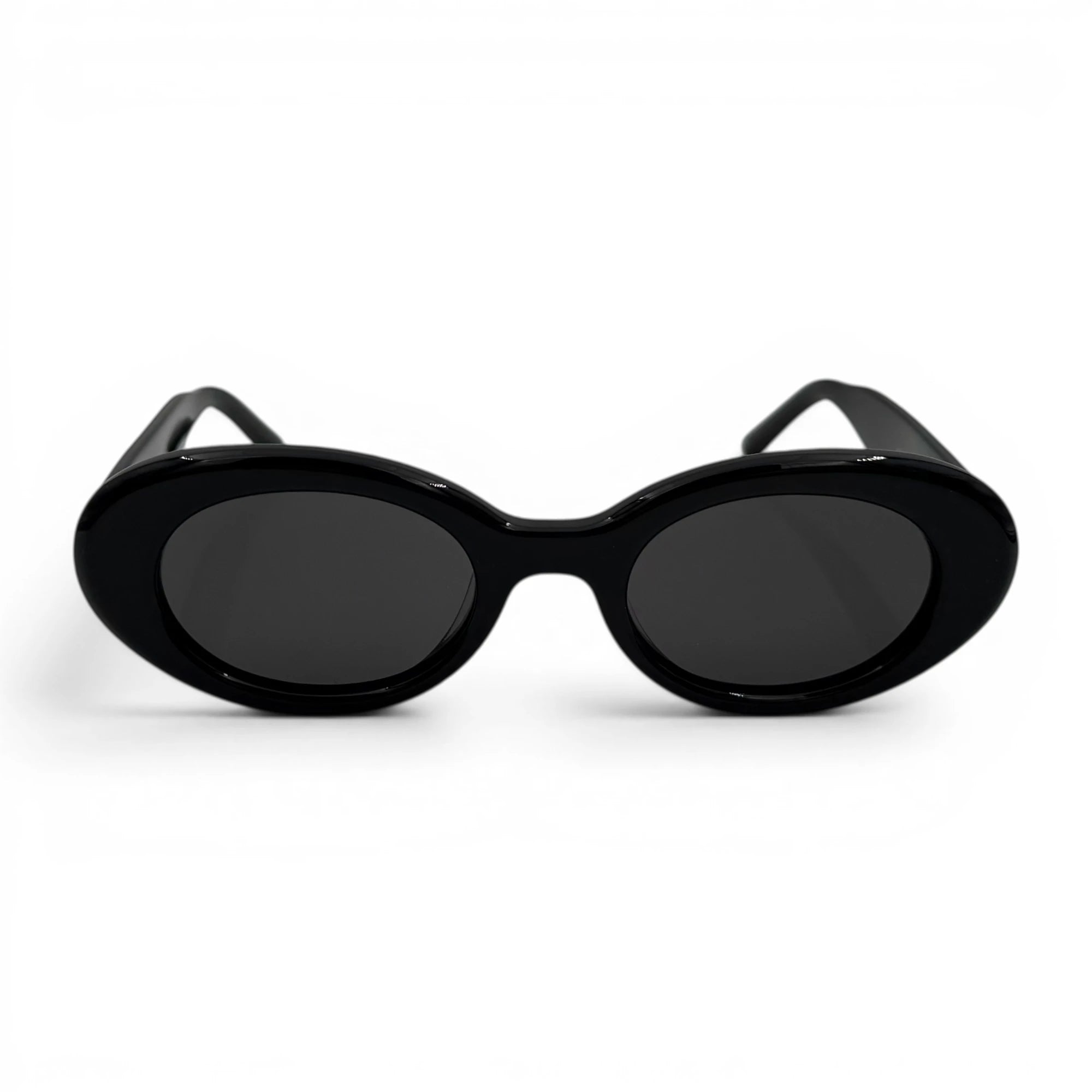 Black oval sunglasses on a white background